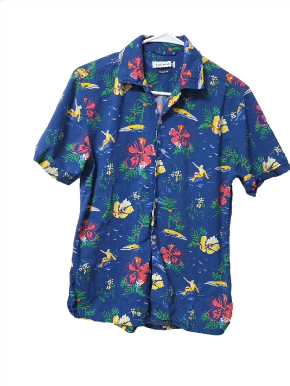 Easy Wear Hawaiian Floral Hibiscus Shirt Button Up Short Sleeve Beach Vacation.